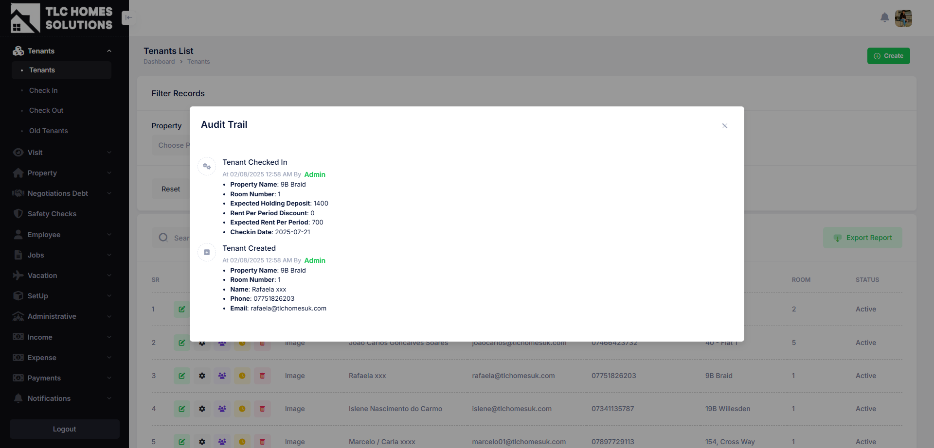 TLC Home Solution Audit Trail